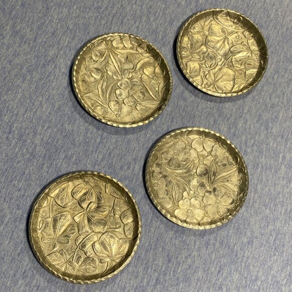 Vintage Everlast Hand-Forged Aluminum Floral Coasters Set Of 4 3.5" Diameter - Picture 8 of 8